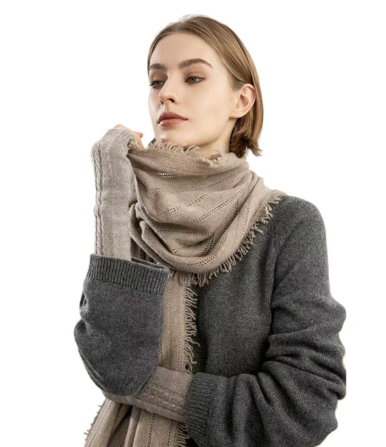 100% Pure Cashmere Raw-Edge Scarf