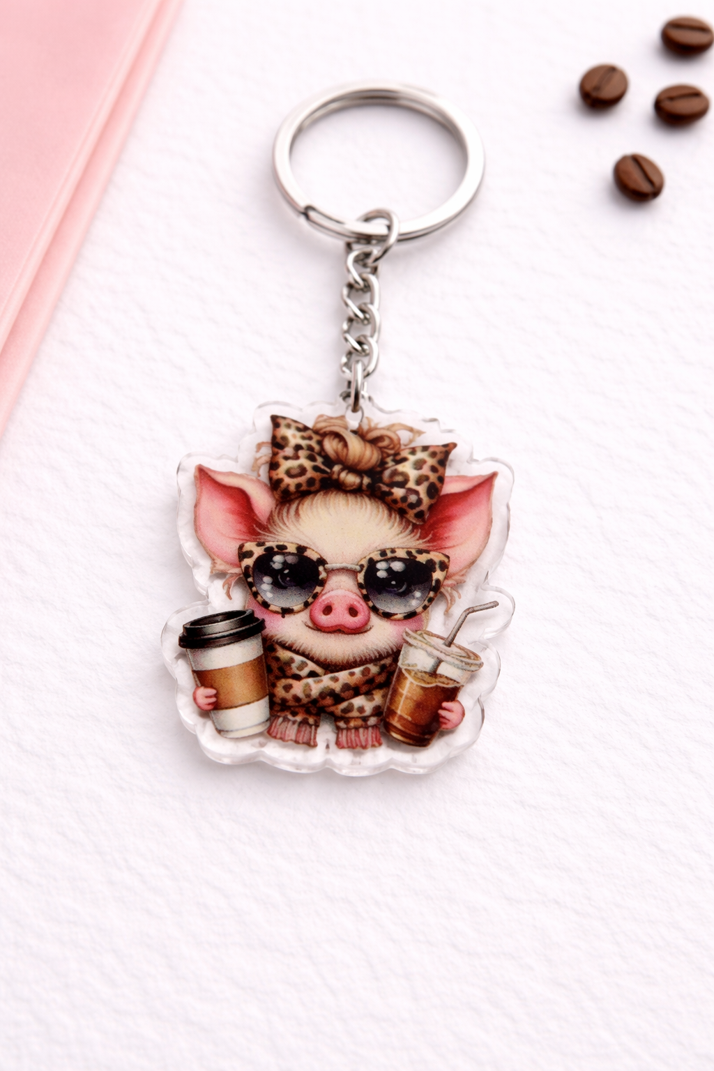 Cute Pig Coffee Keychain