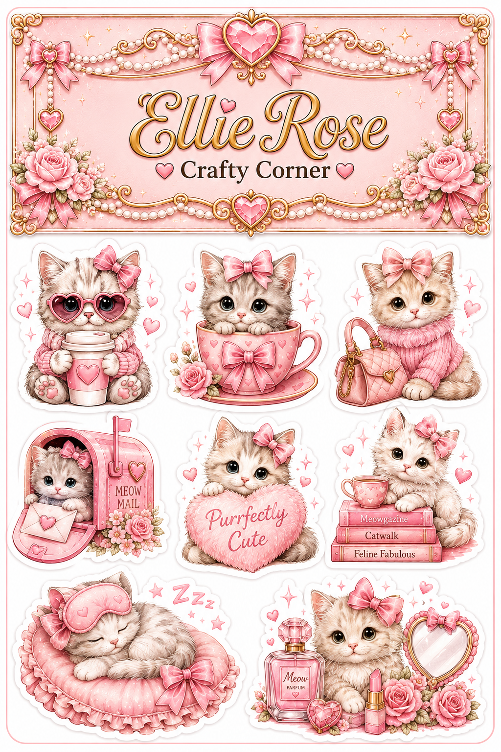 Cute Coquette Cat Sticker Set