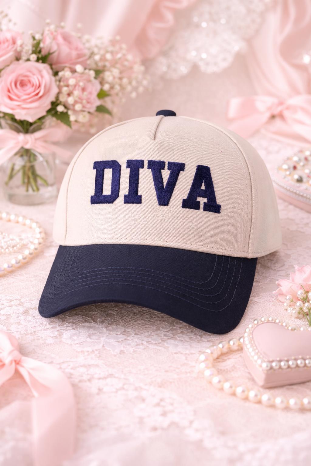 DIVA Embroidered Cap Navy Blue & Beige 