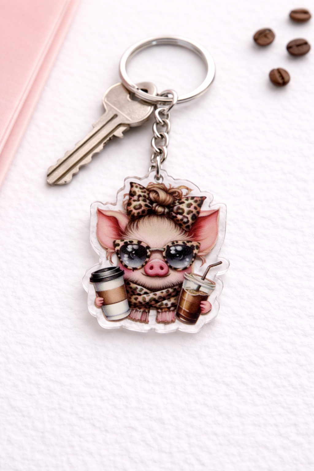 Cute Pig Coffee Keychain