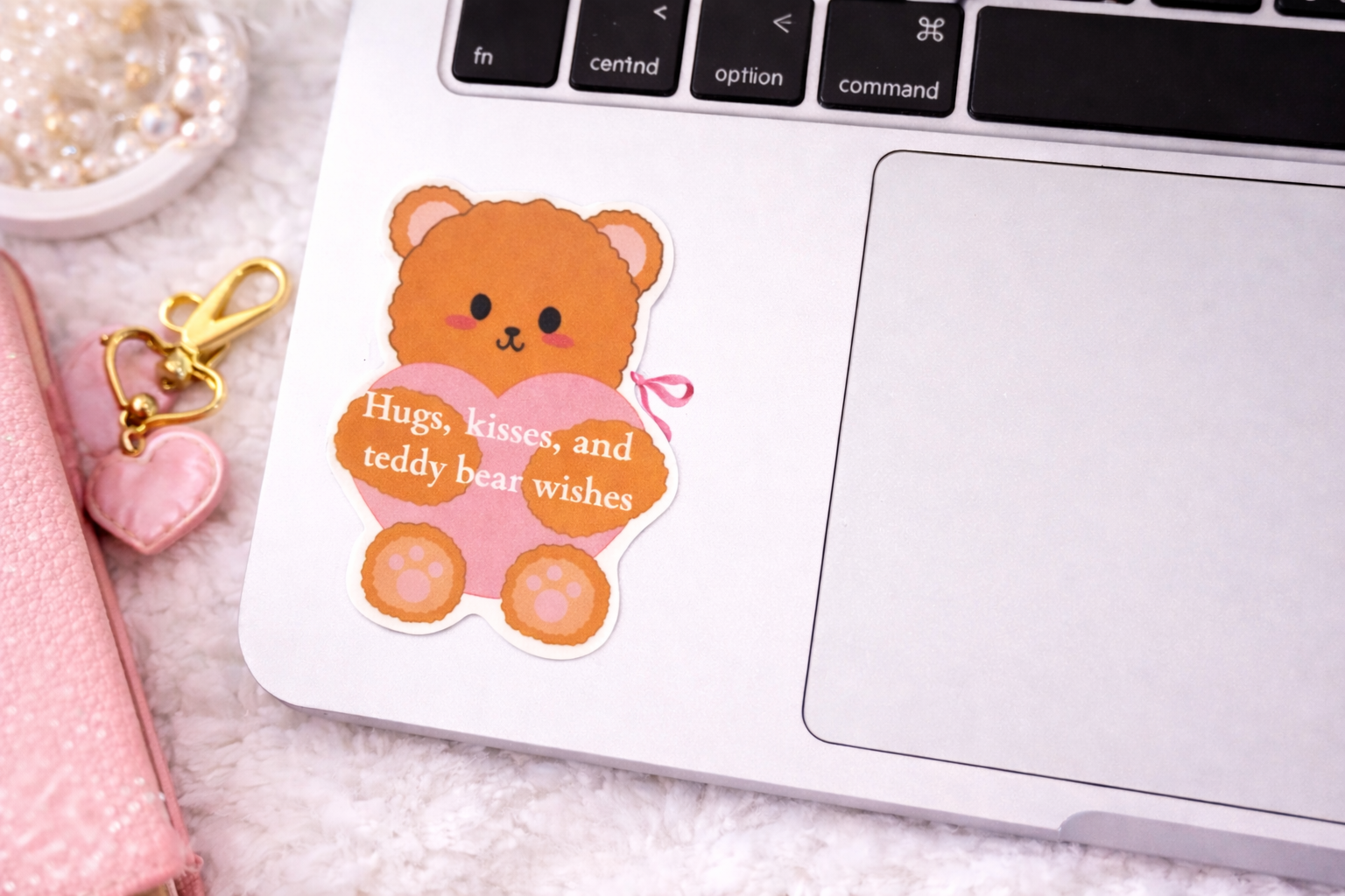 Hugs, Kisses, and Teddy Bear Wishes Large Teddy Bear Holding Heart Sticker 