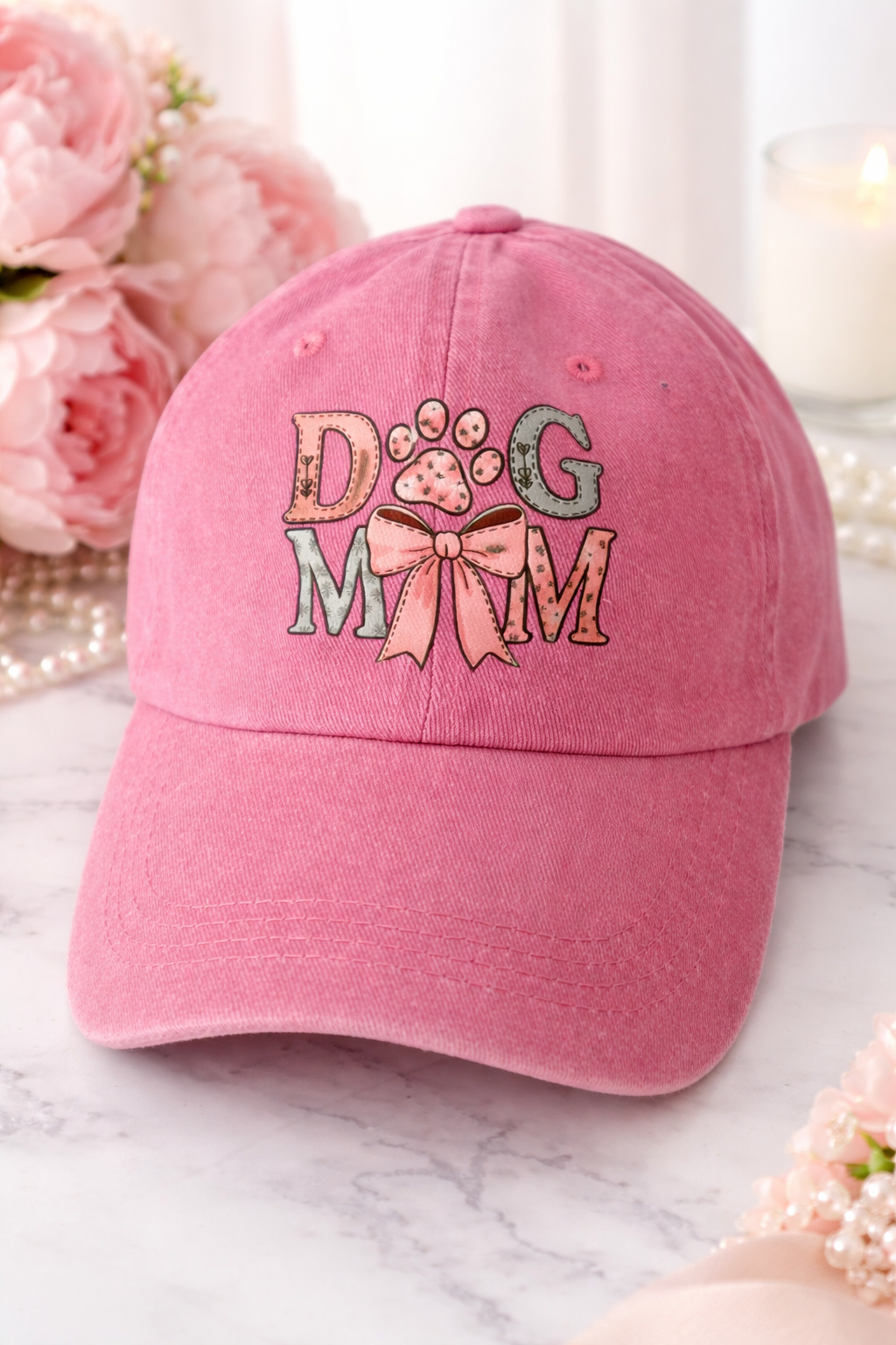 Dog Mom Pink Baseball Cap