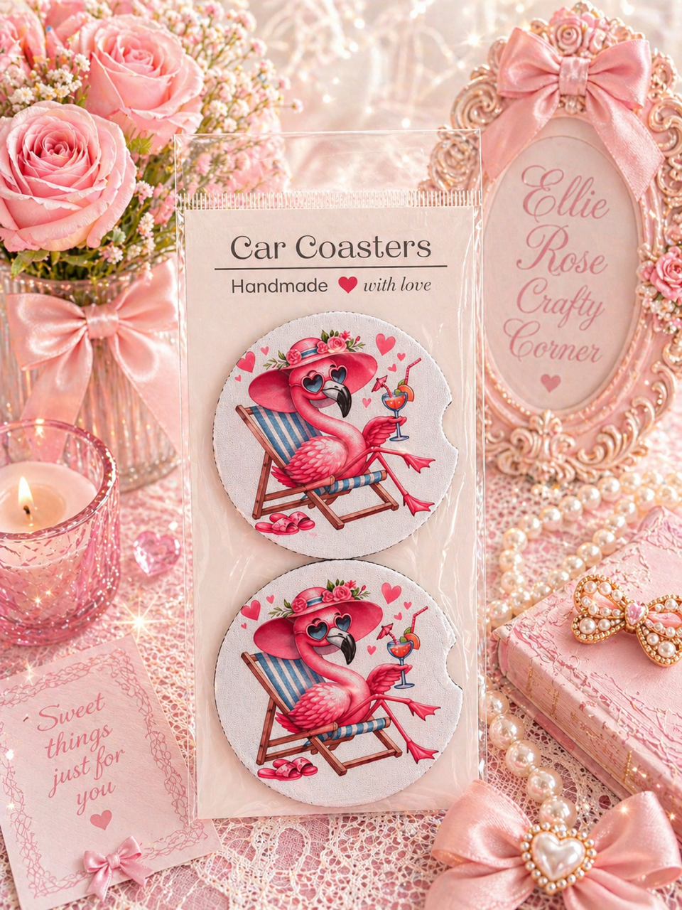 Flamingo Car Coasters