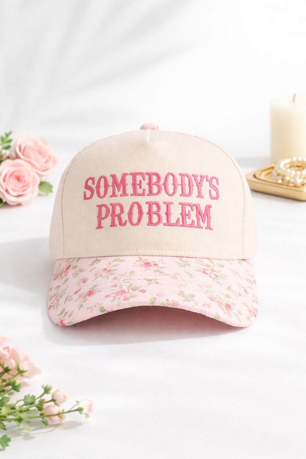 Somebody's Problem Embroidered Floral Cap