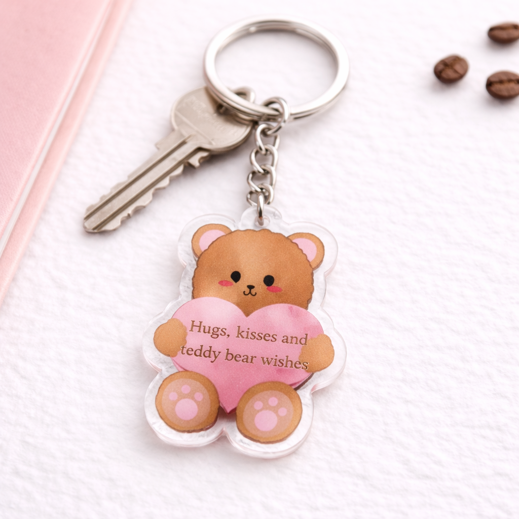 Teddy Bear Heart Keychain