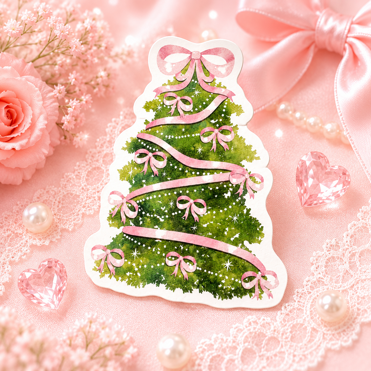 Pink Ribbon Christmas Tree Sticker