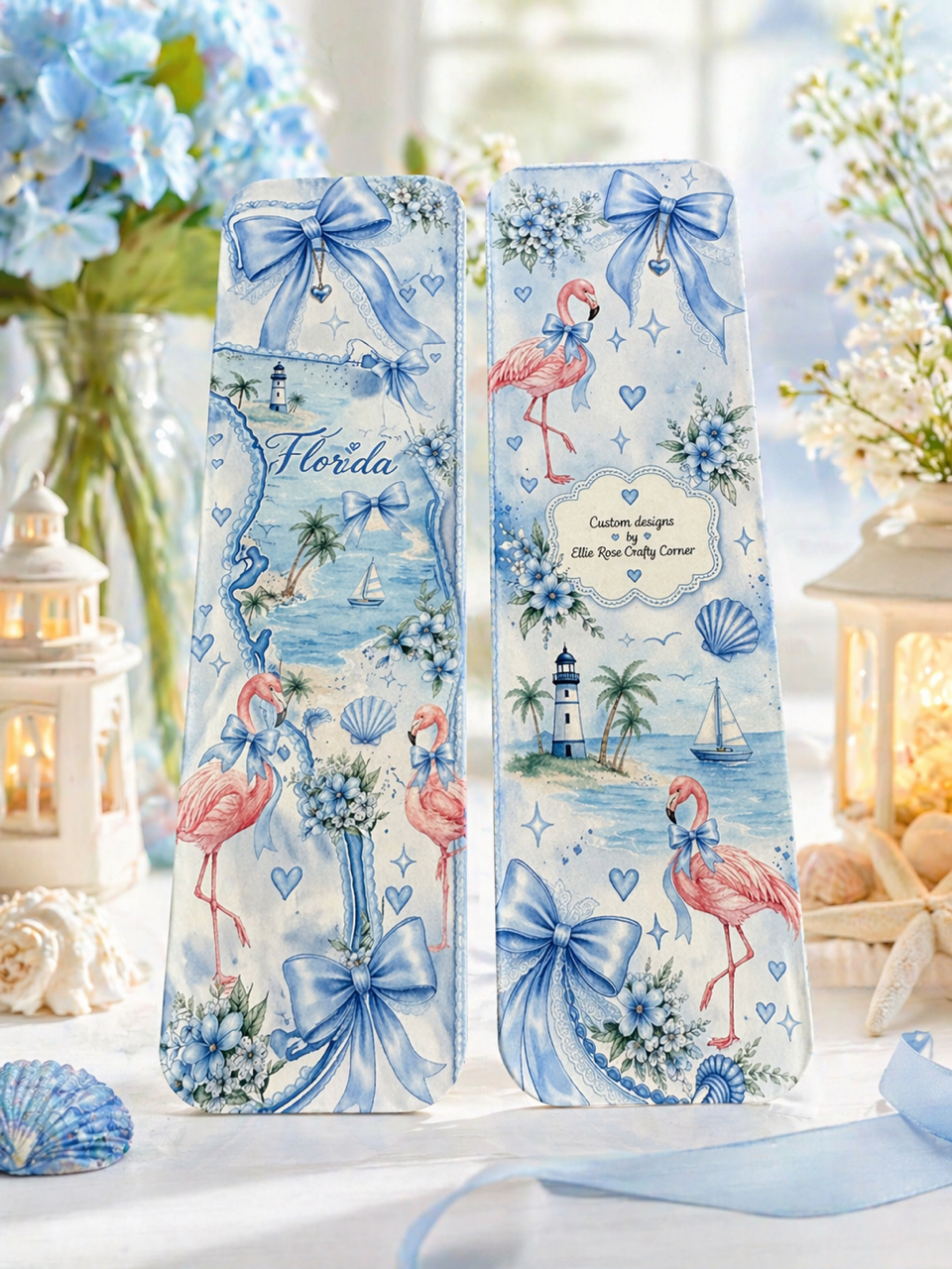 Cute Blue Coquette Cottage Coastal  Vibes Florida Flamingo Bookmark 2x7