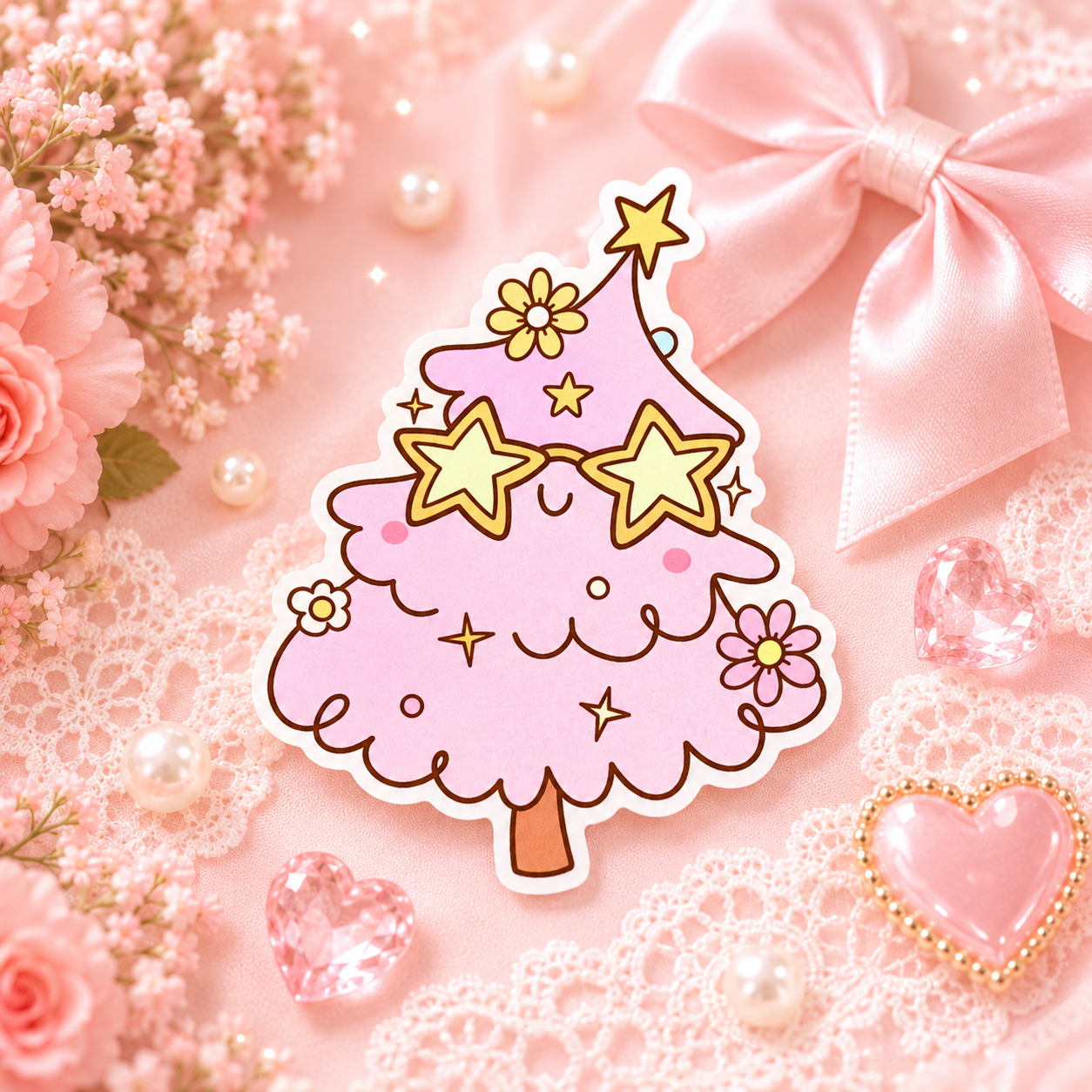 Kawaii Pink Christmas Tree Sticker