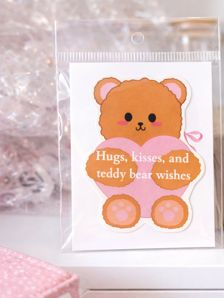 Hugs, Kisses, and Teddy Bear Wishes Large Teddy Bear Holding Heart Sticker 