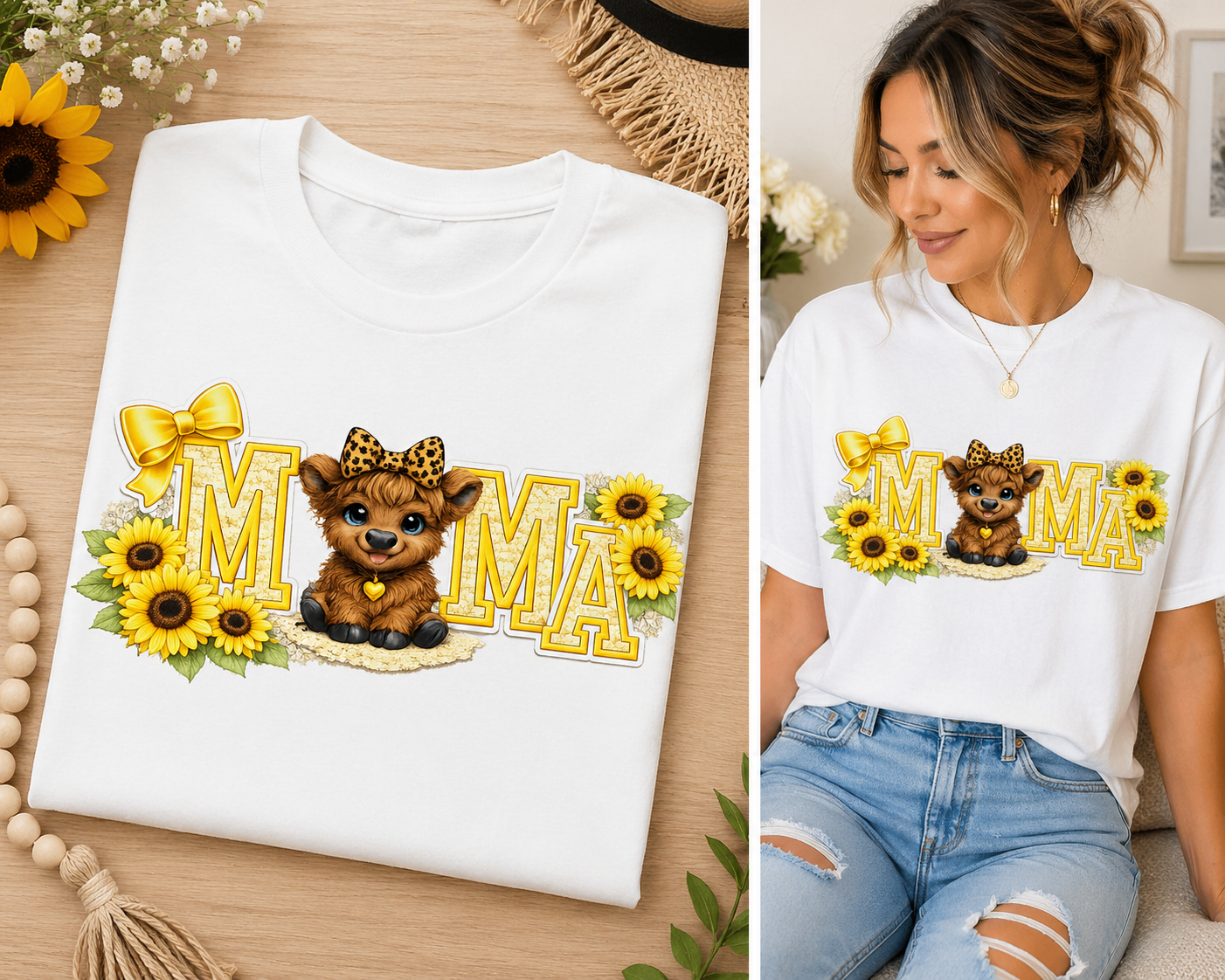 Mama Sunflower Highland Cow T-Shirt