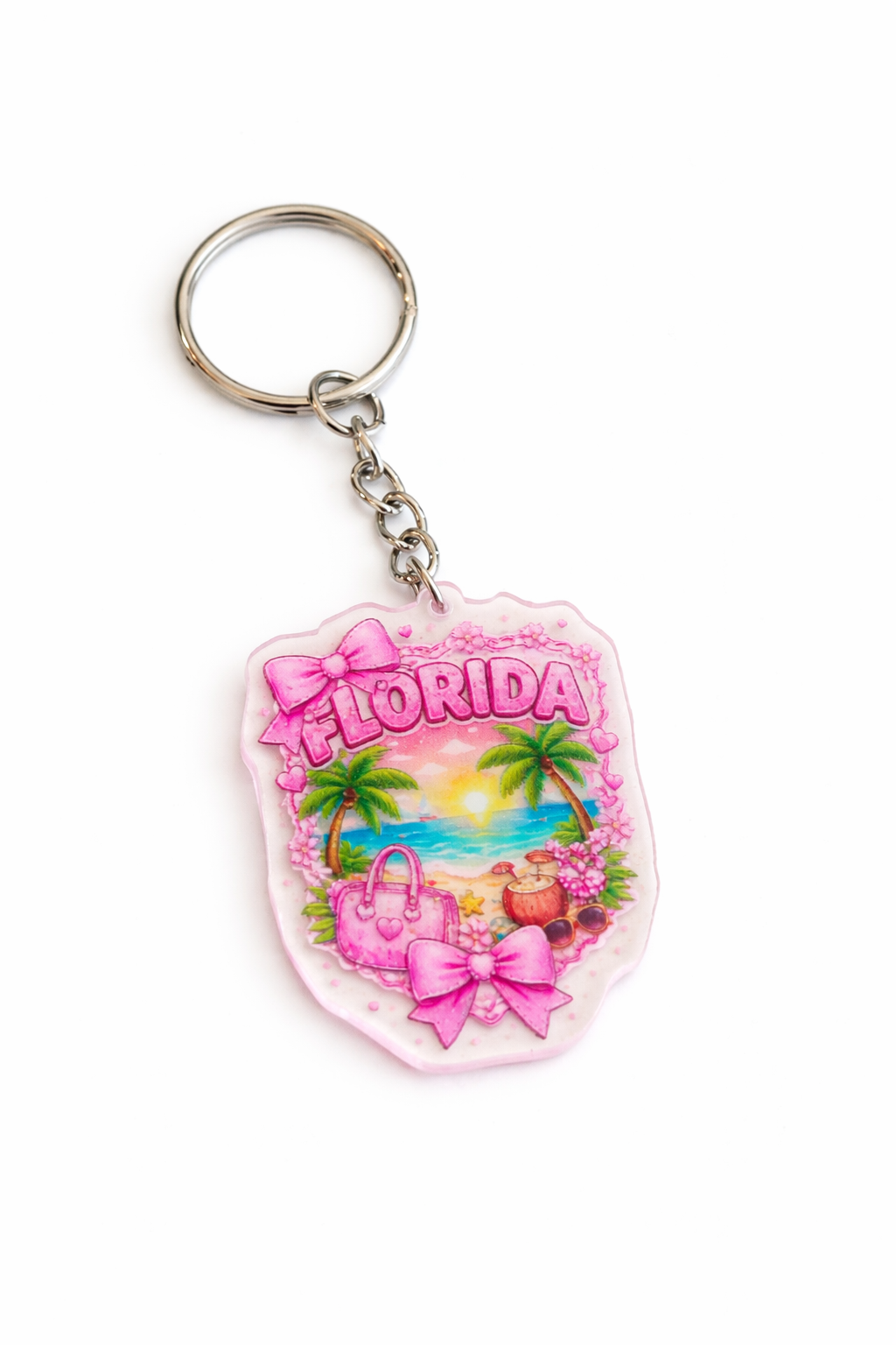 Florida Coquette Pink Bows Keychain