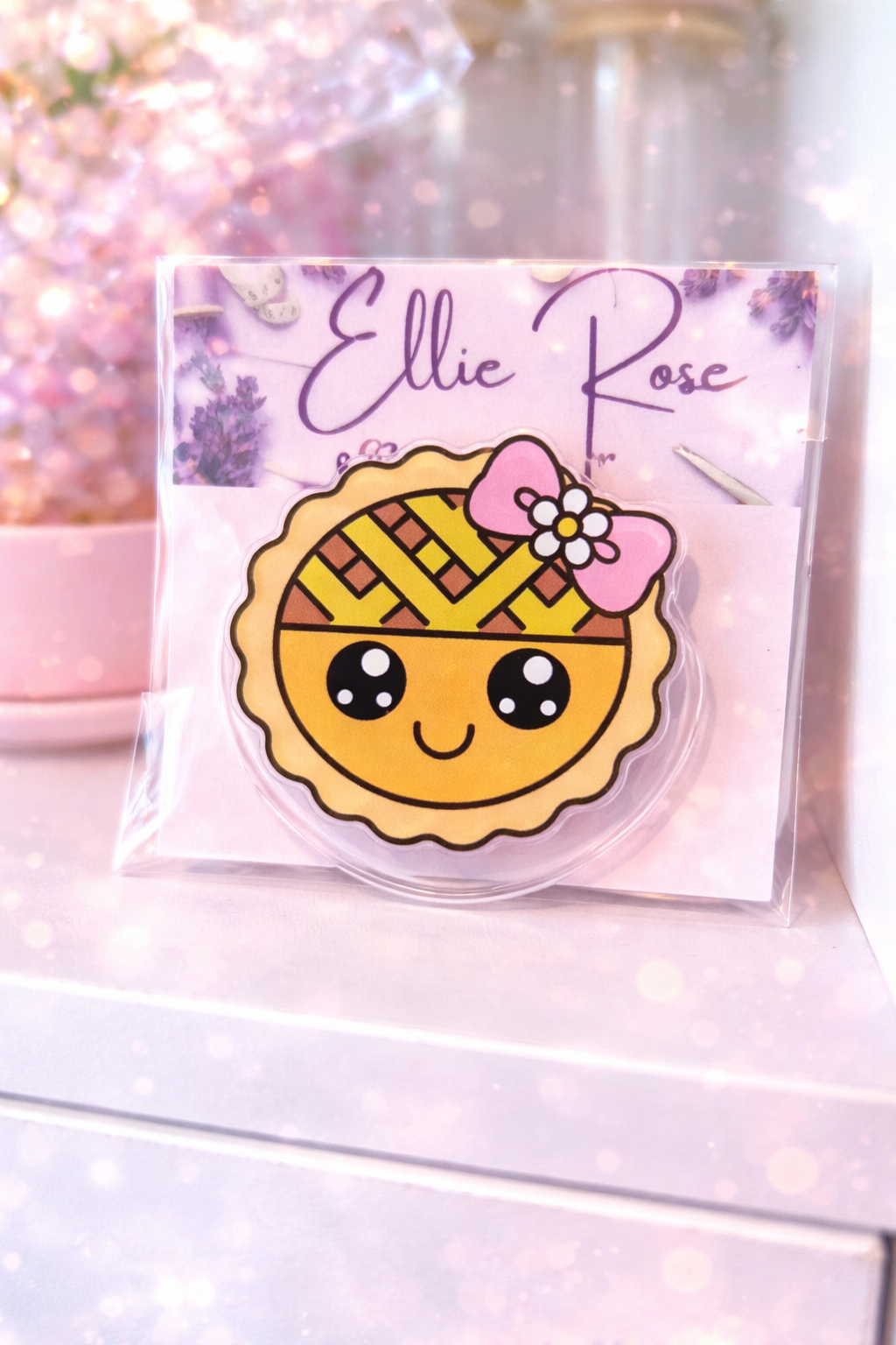 Cute Pie with Pink Bow  Cell Phone Pop Grip (Non-Magnetic)