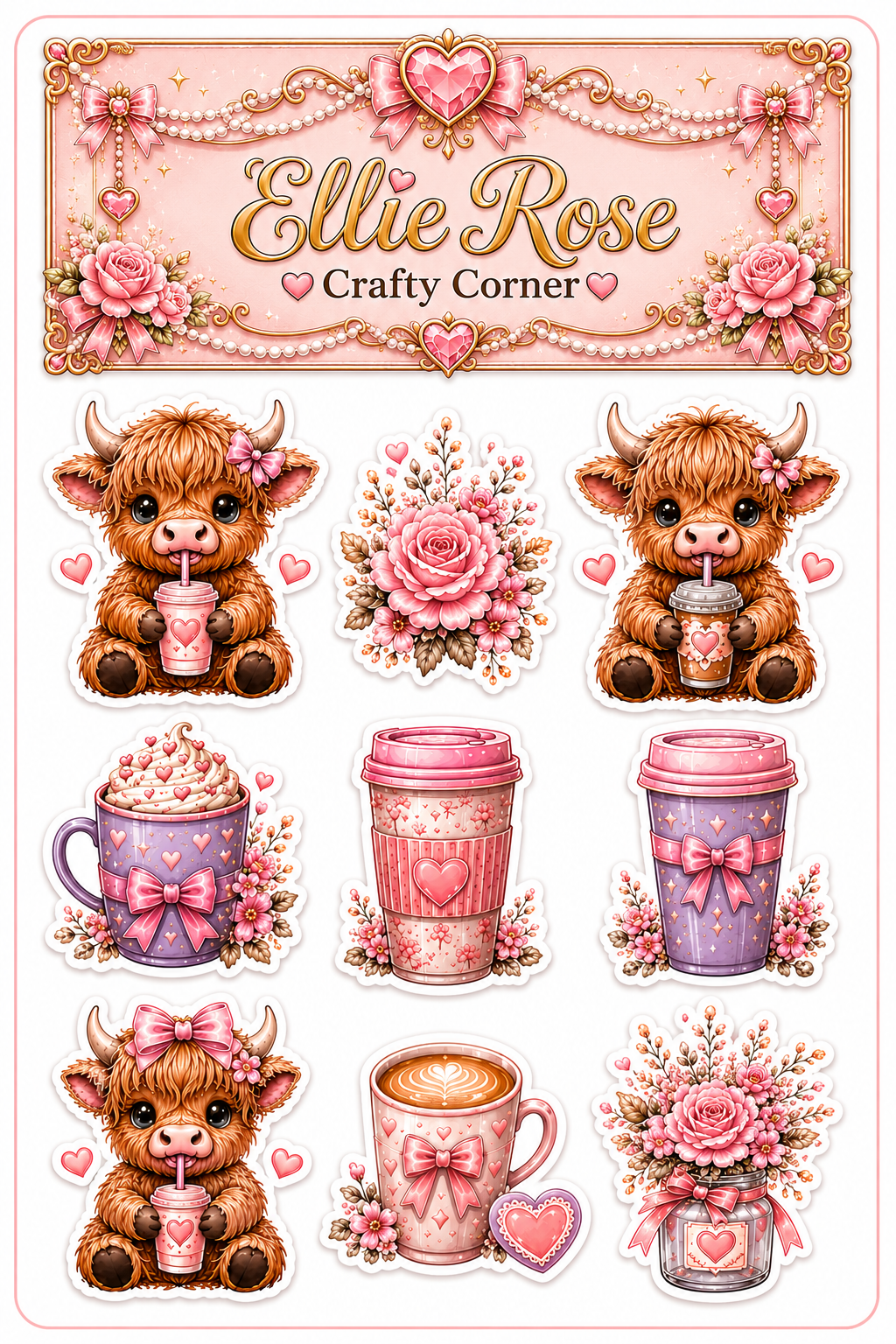 Cute Highland Cow Sticker Set