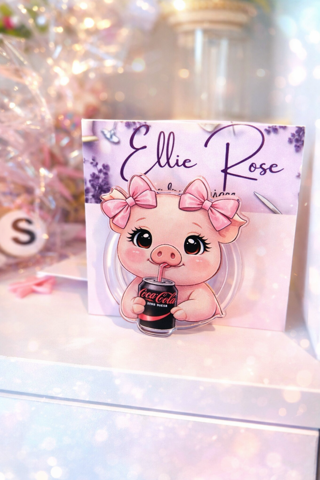 Cute Piglet Drinking Soda Cell Phone Pop Grip (Non-Magnetic)