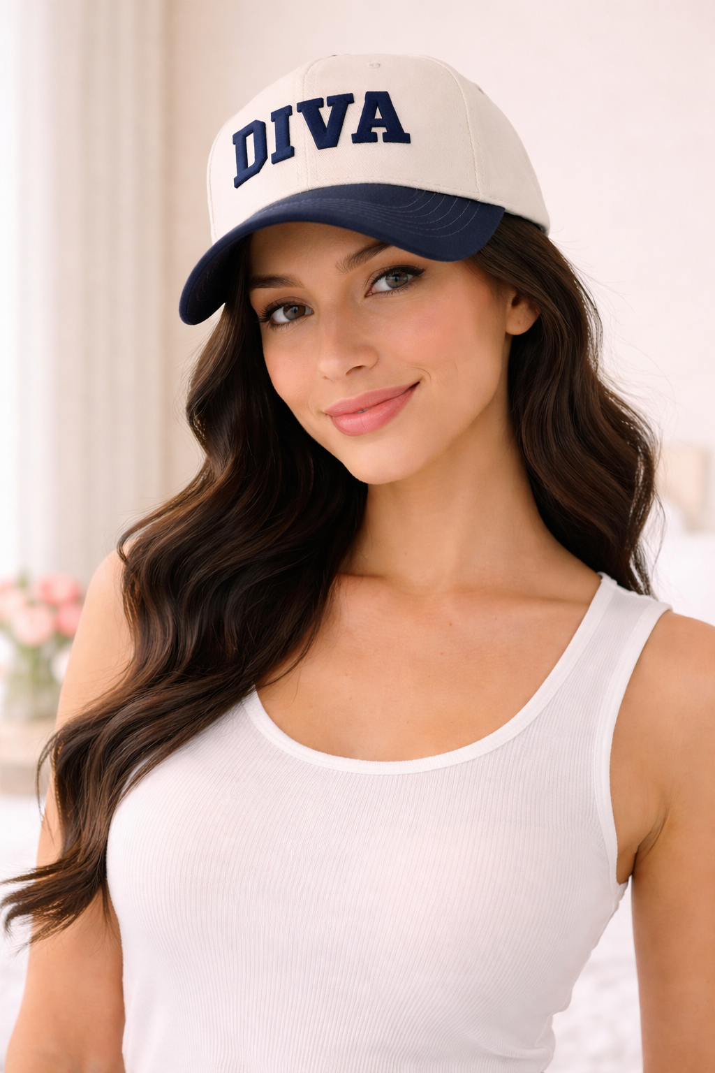 DIVA Embroidered Cap Navy Blue & Beige 