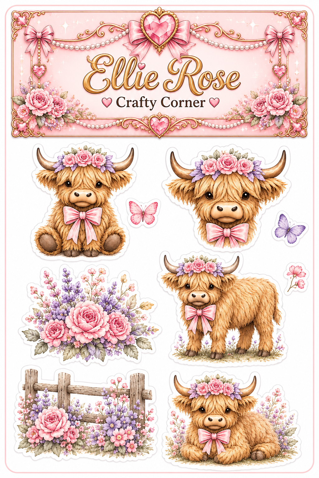 Highland Cow Floral Sticker Set