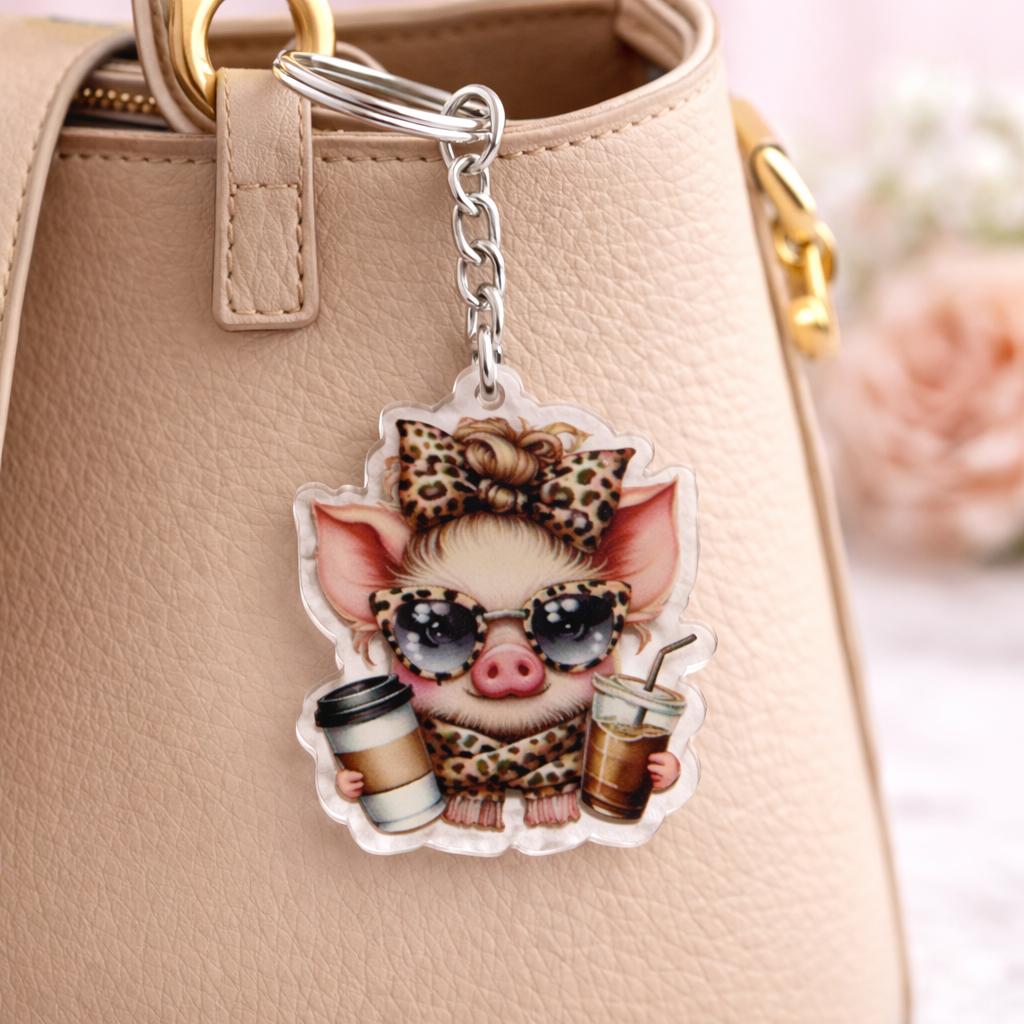 Cute Pig Coffee Keychain