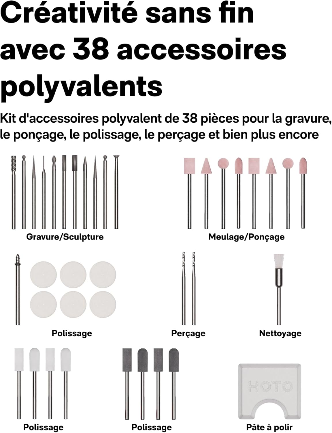 HOTO SNAPBLOQ R-A04 Mini Rotary Tool Kit – 38 Accessories, Engraving, Polishing, Drilling & DIY