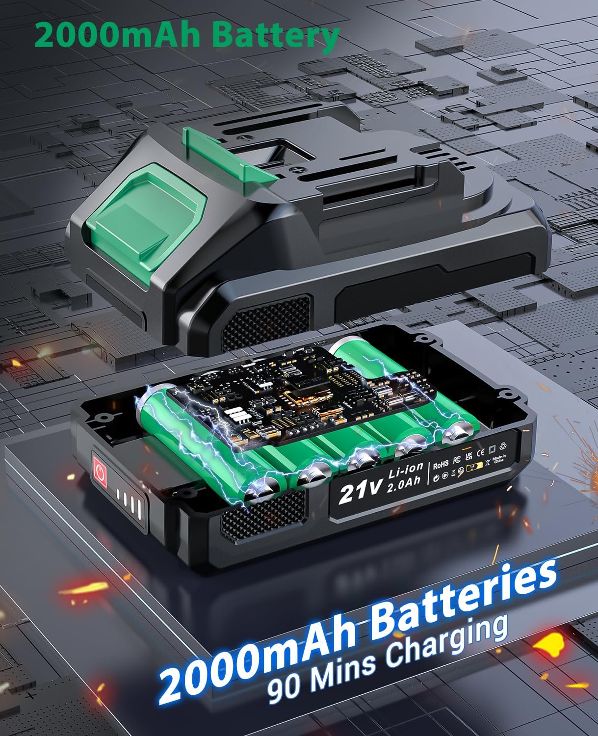 Perceuse-visseuse sans fil brushless 21V – 45 Nm, 2 vitesses, 20 réglages de couple, batterie 2.0 Ah, mandrin 10 mm + kit 20 pièces