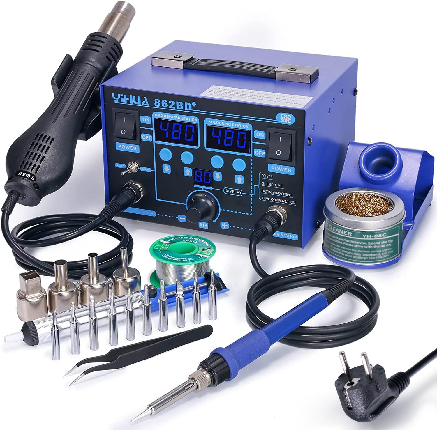 YIHUA 862BD+ Hot Air Soldering Station and Soldering Iron for SMD 2 IN 1 Station with