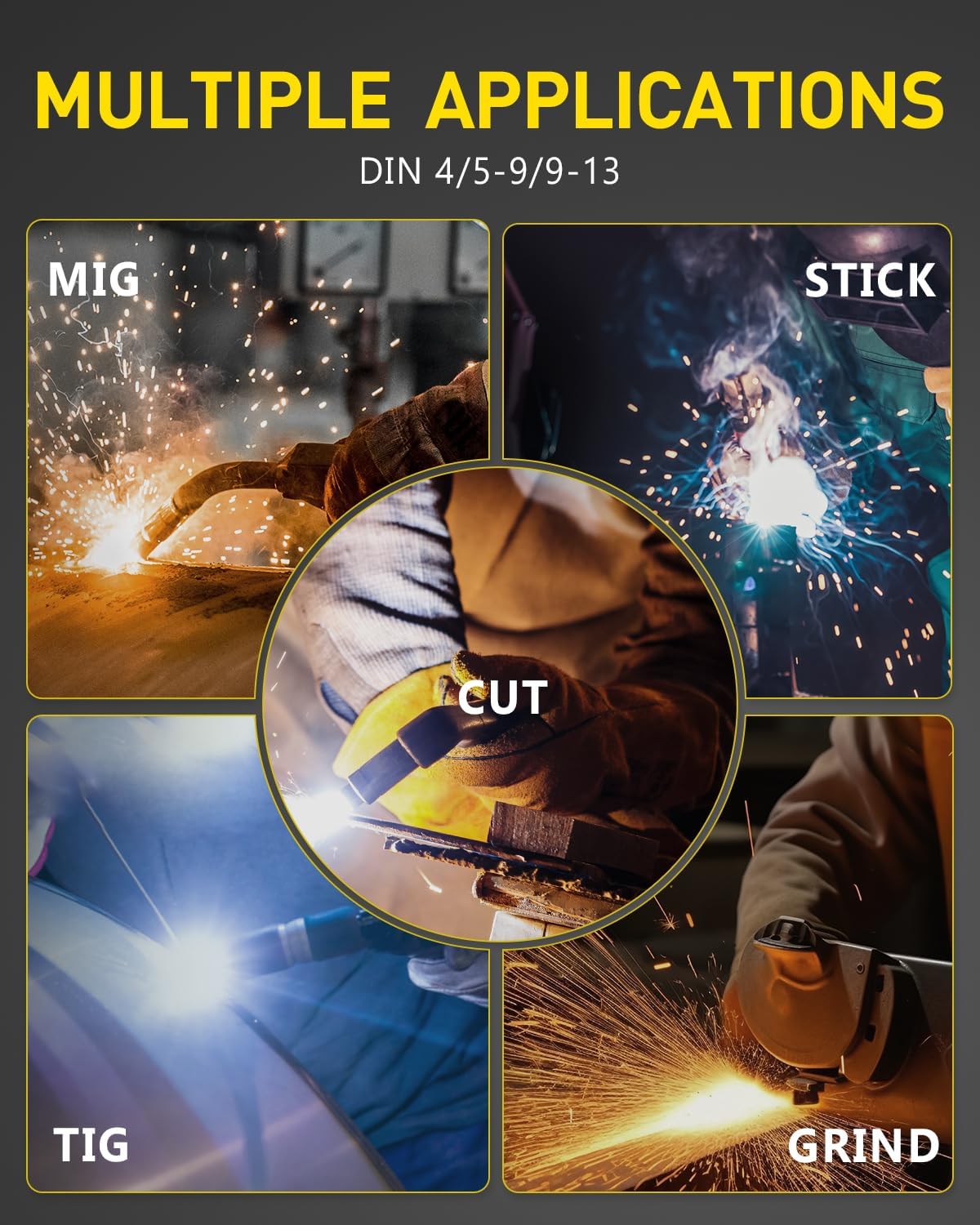 HXZVOGEN Masque de soudage automatique – True Color, vision large, 4 capteurs, DIN 4/5-9/9-13