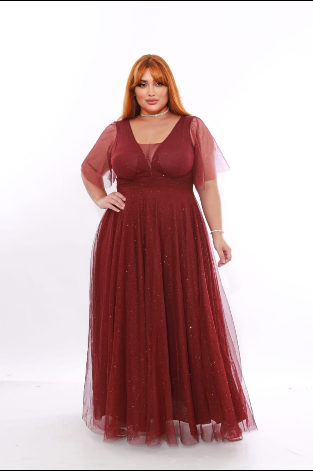 Vestido de Festa com manga Plus Size 