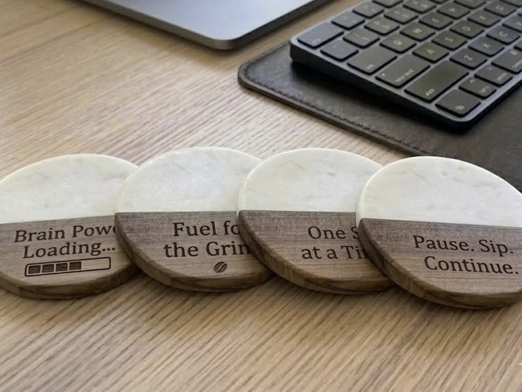 The "Remote Grind" Marble & Wood Coaster Collection