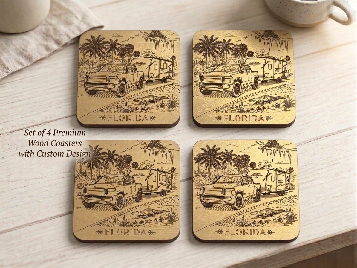 Custom Gold Foil Art Coasters | Personalized Wood Map or Photo Gift | Premium Set of 4 with Felt Back | Unique Corporate or Wedding Gift