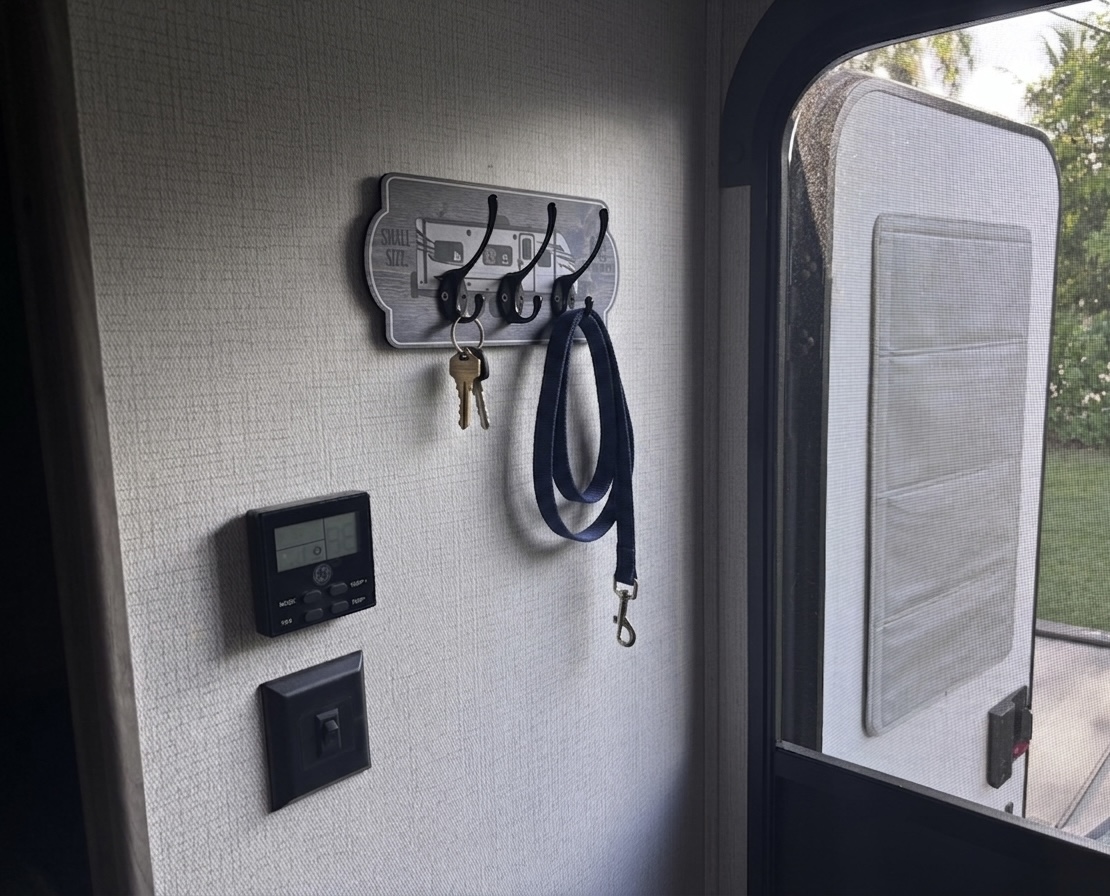 Custom RV Key Holder for Wall - Personalized Camper Gift with Custom Illustrations of Family & Pets - Travel Trailer Leash and Key Hook