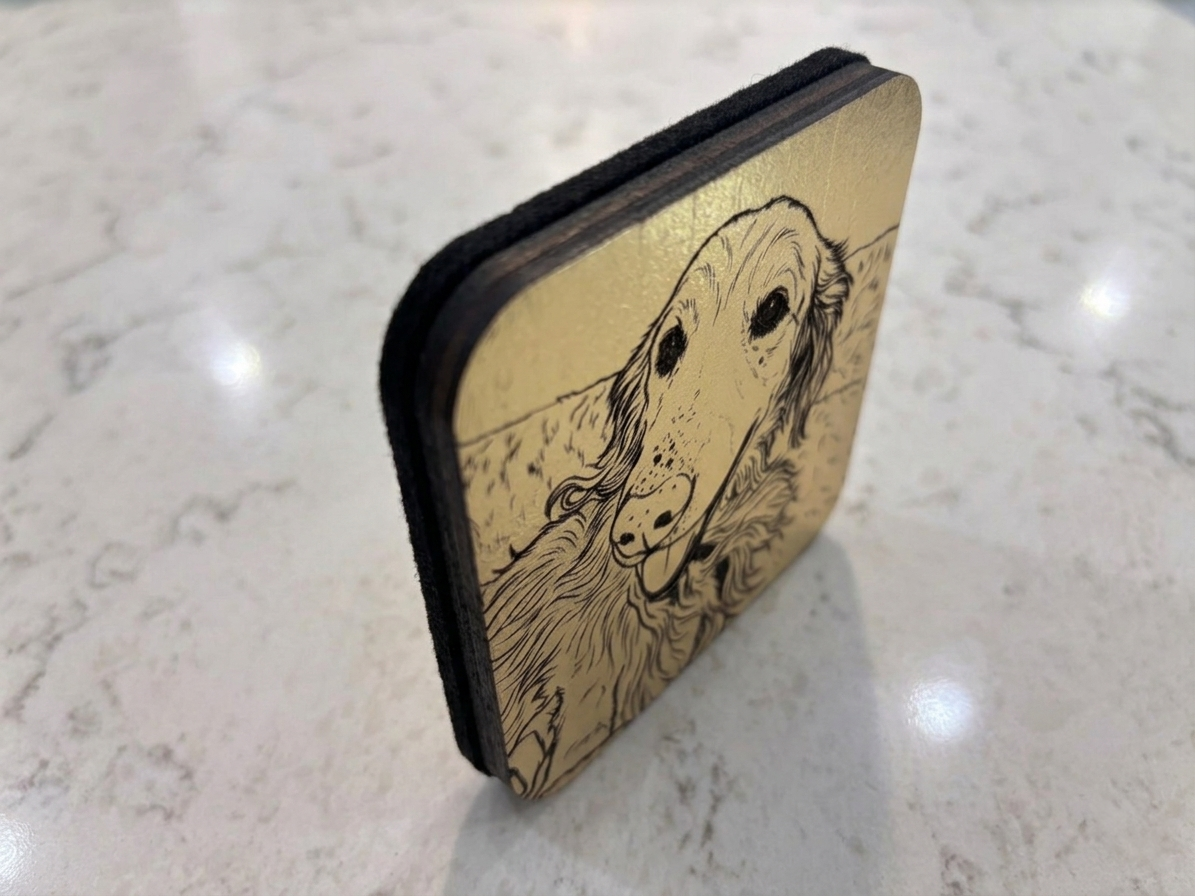 Custom Gold Leaf Pet Portrait - 4X4 Wood Art Plaque - Personalized Handcrafted Memorial - Decorative Engraved Keepsake with Back Message