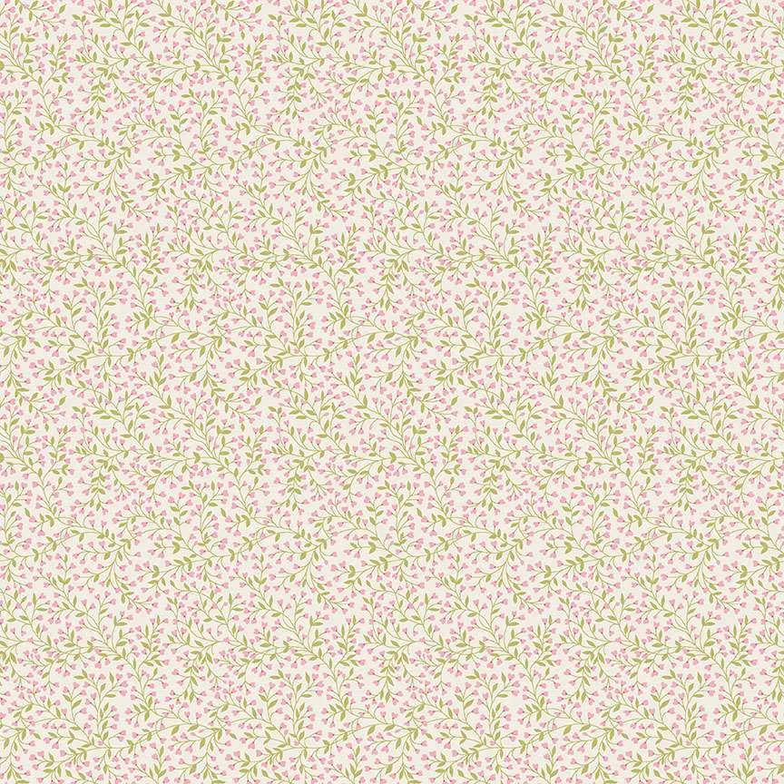 Vine Pink Petit Fleur Fabric by Makower UK