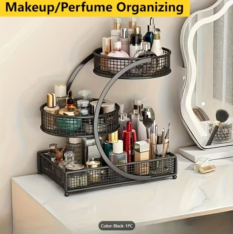 3-Tier Multifunctional Metal Countertop Cosmetic Organizer