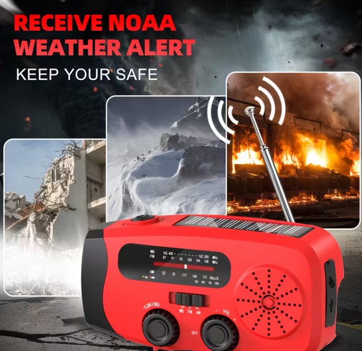 Multifunction Solar-Powered Emergency Radio Flashlight Power Bank