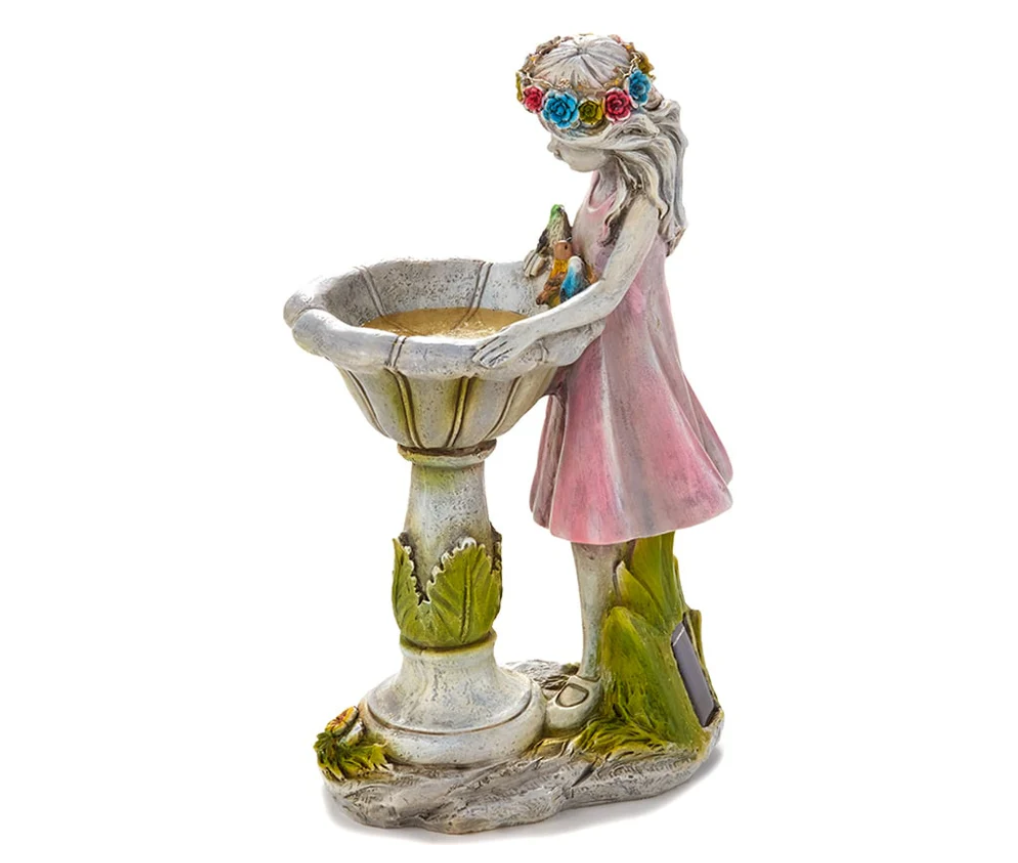 Solar Girl Bird Bath with LED Lights