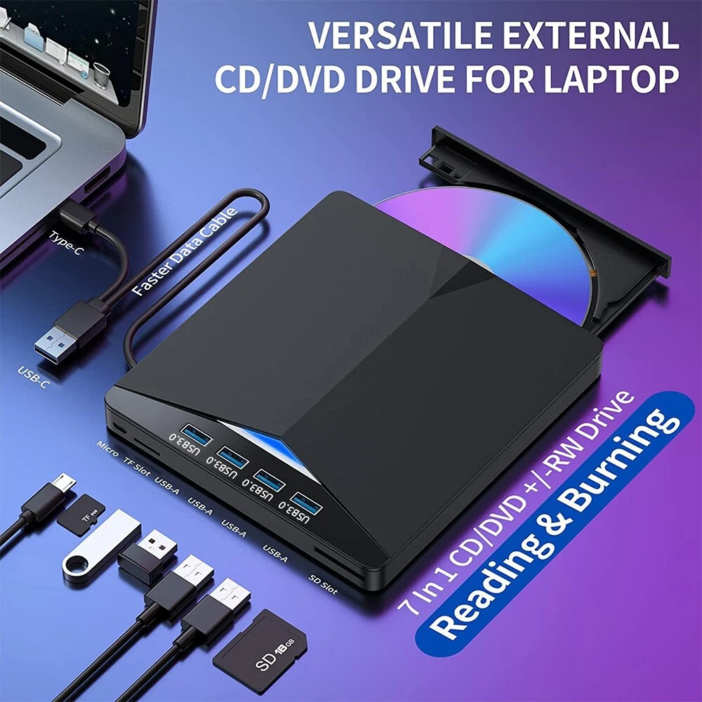 7 In 1 USB 3.0 Type-C External DVD RW CD Writer 