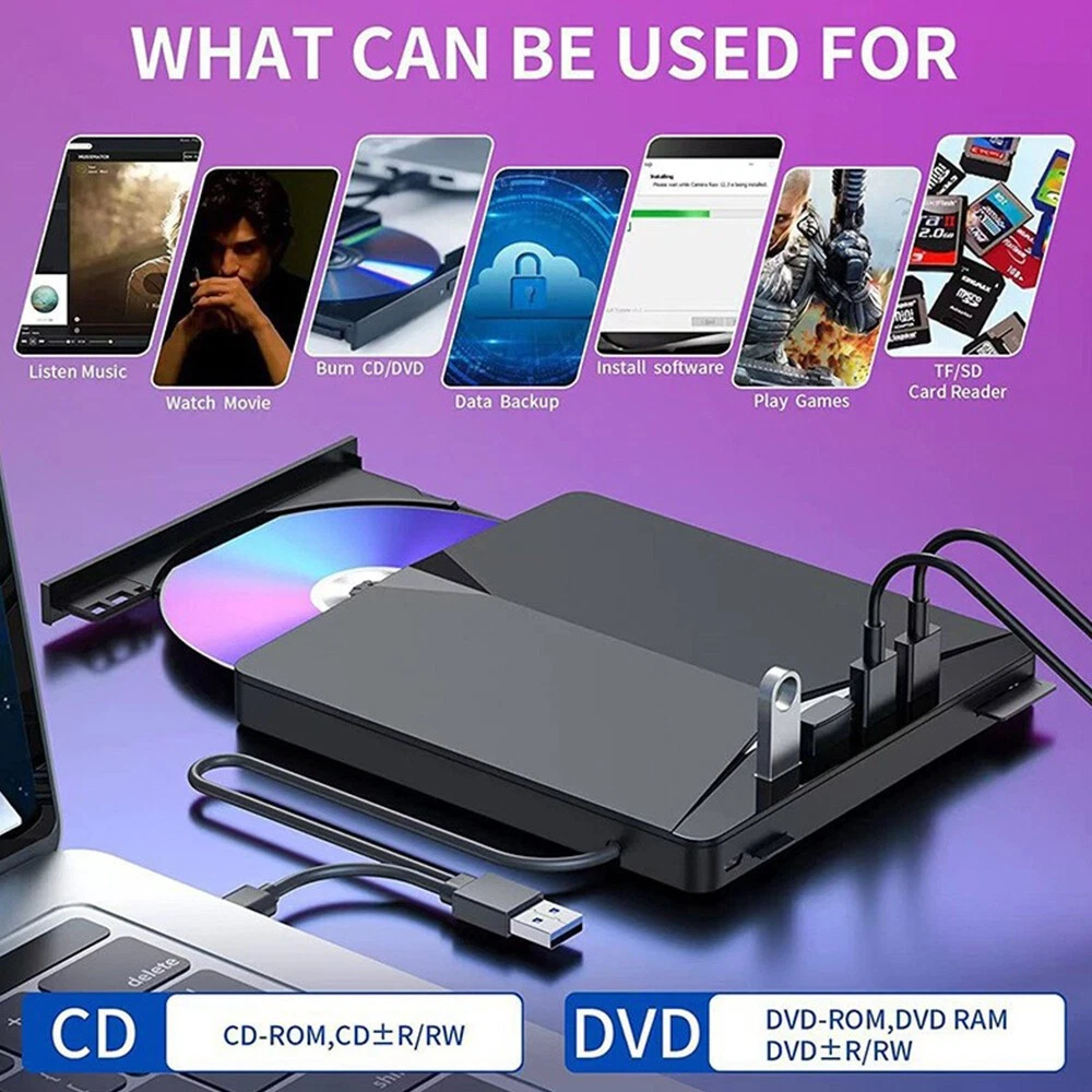 7 In 1 USB 3.0 Type-C External DVD RW CD Writer 