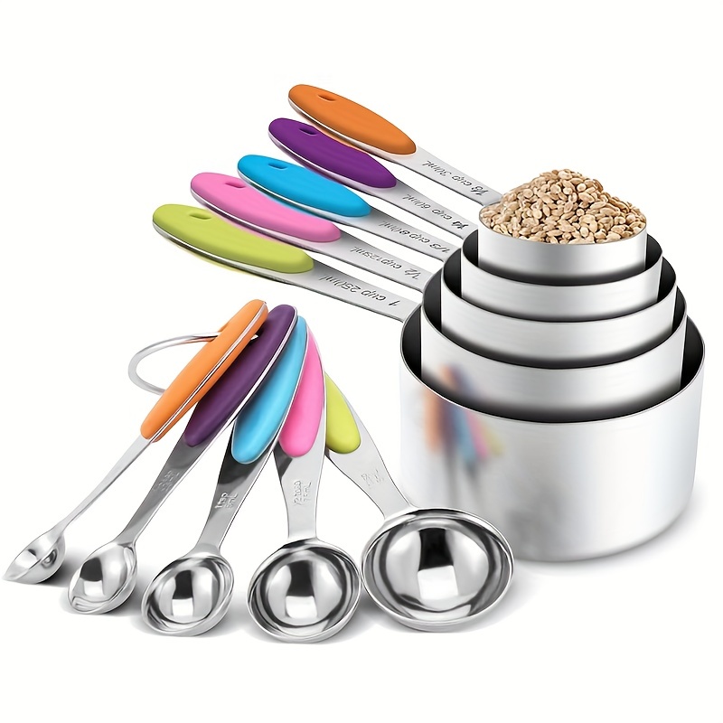 10pcs, Stainless Steel Measuring Spoon And Cup Set