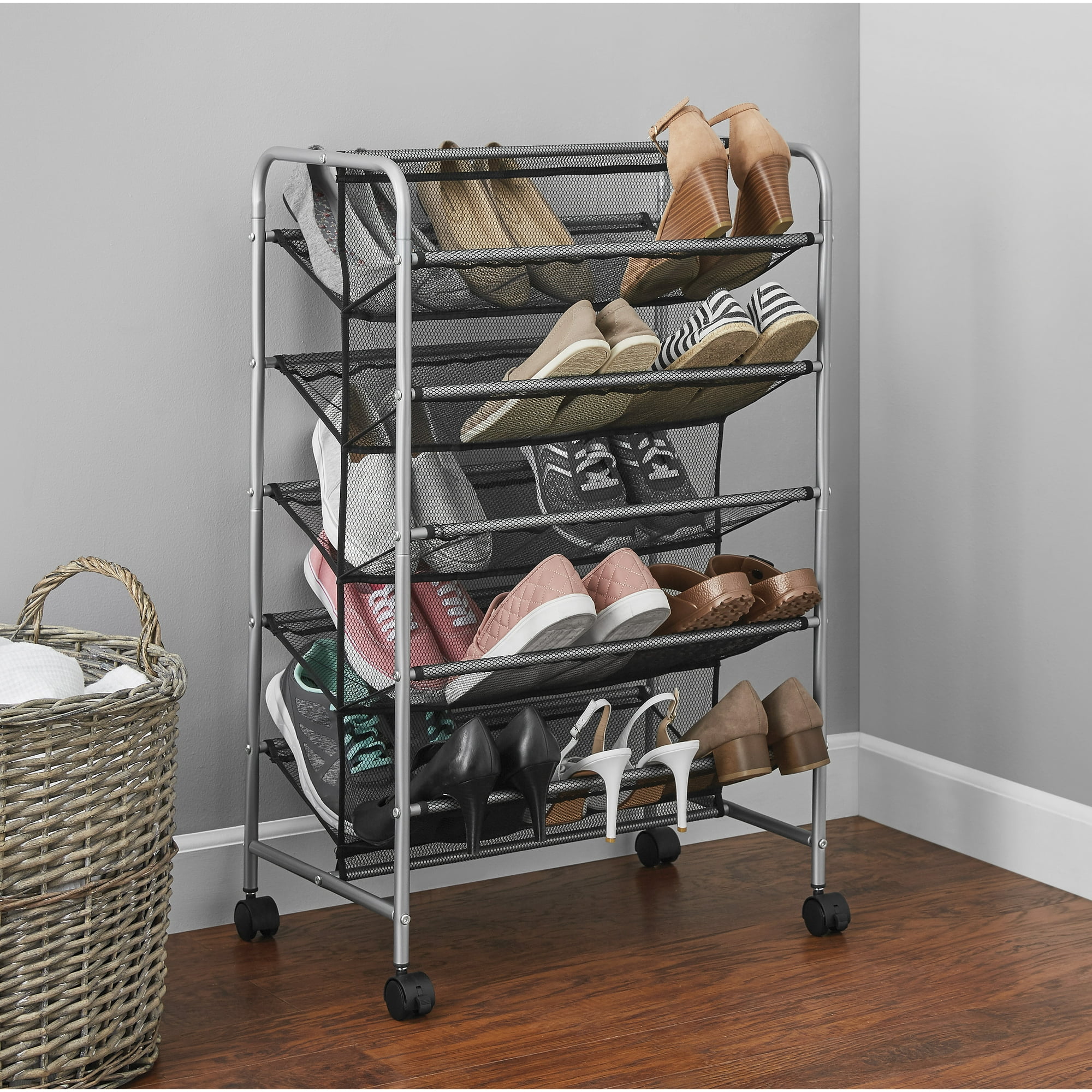 5 Tier 30 Pair Metal Mesh Shoe Rack