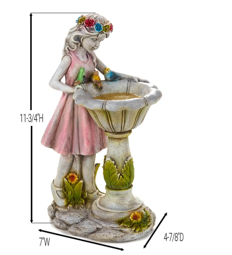 Solar Girl Bird Bath with LED Lights