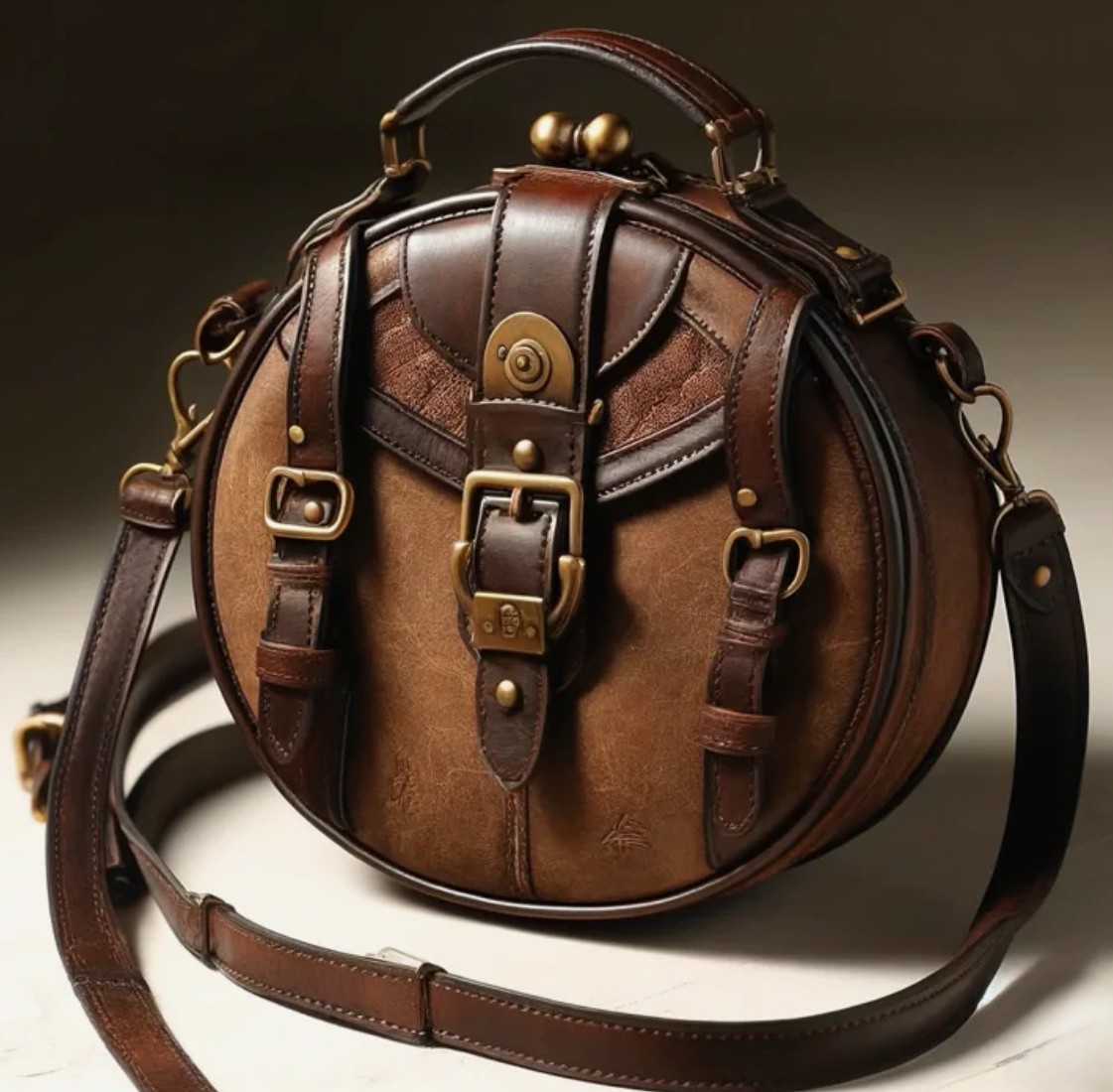 Vintage Round Leather Handbag