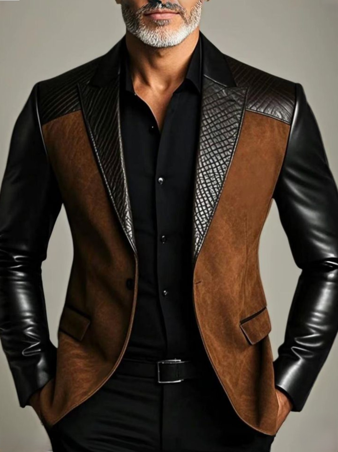 Two-Tone Leather Blazer