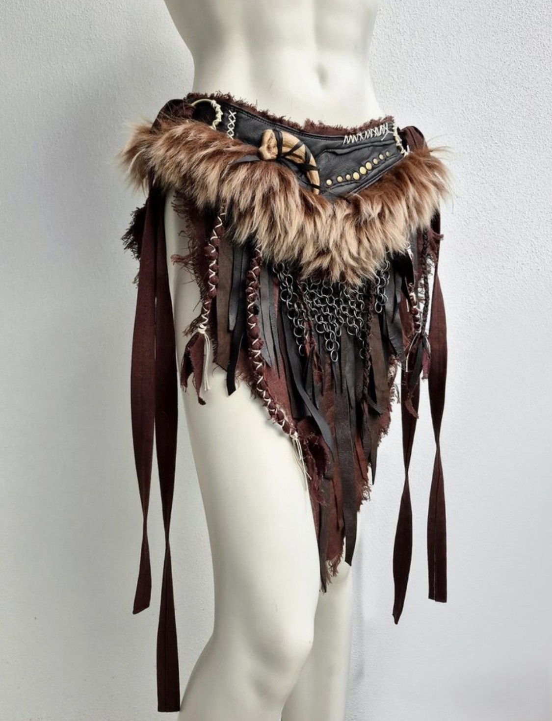 Viking Warrior Fur & Leather Waist Skirt