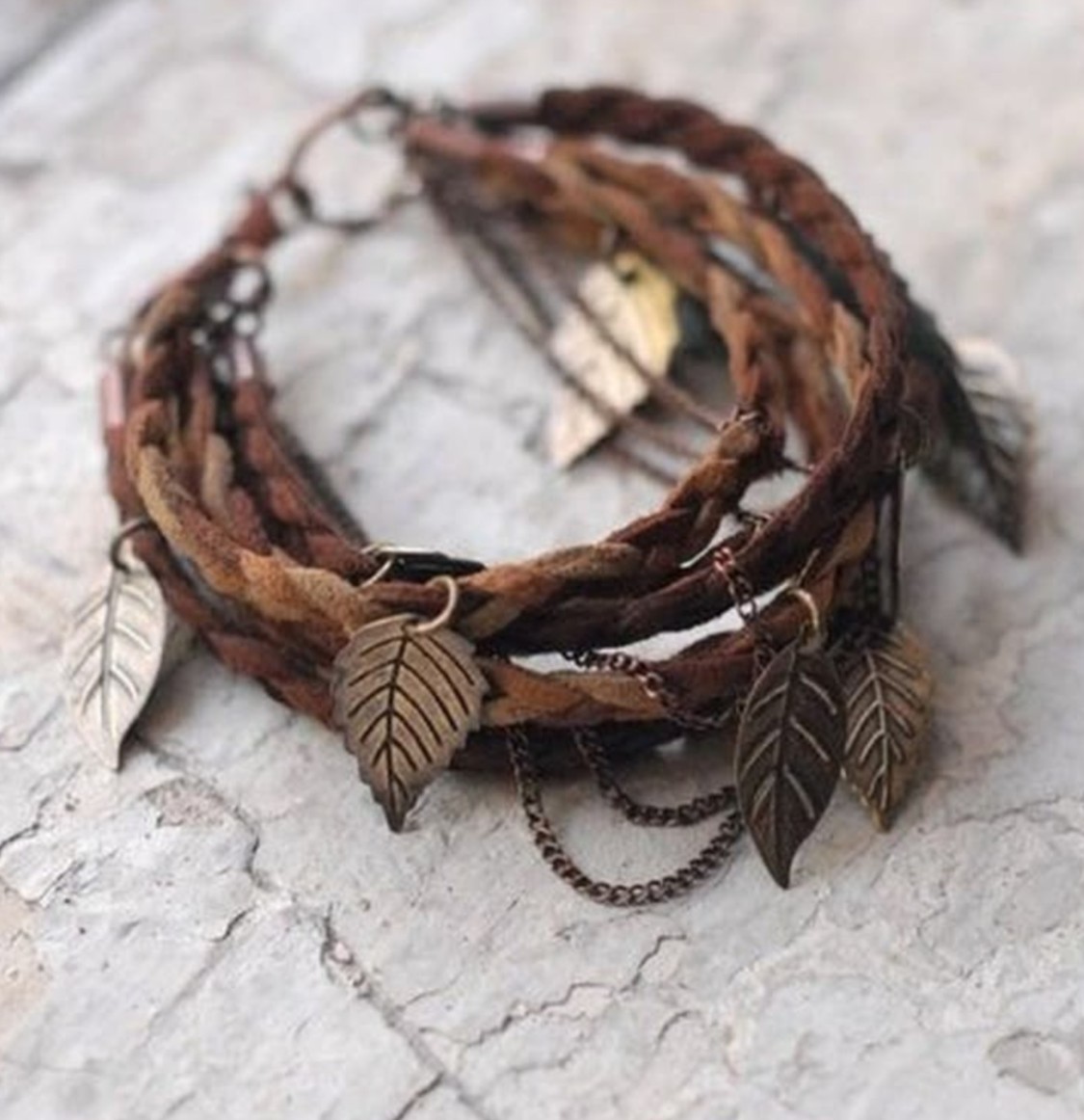 Boho Leaf Charm Bracelet