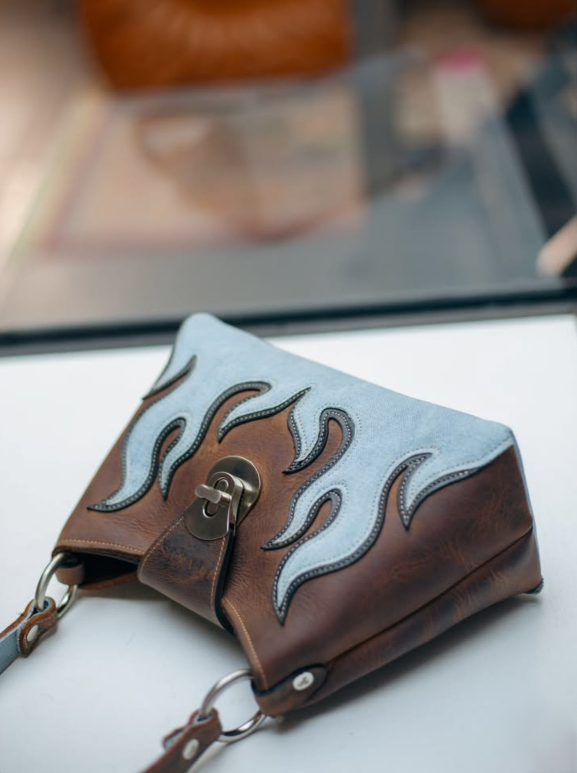 Flame Design Leather Sling Bag