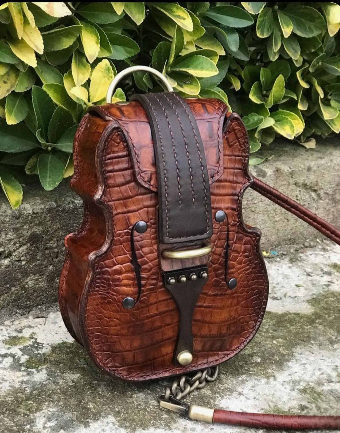 Violin-Shape Leather Handbag