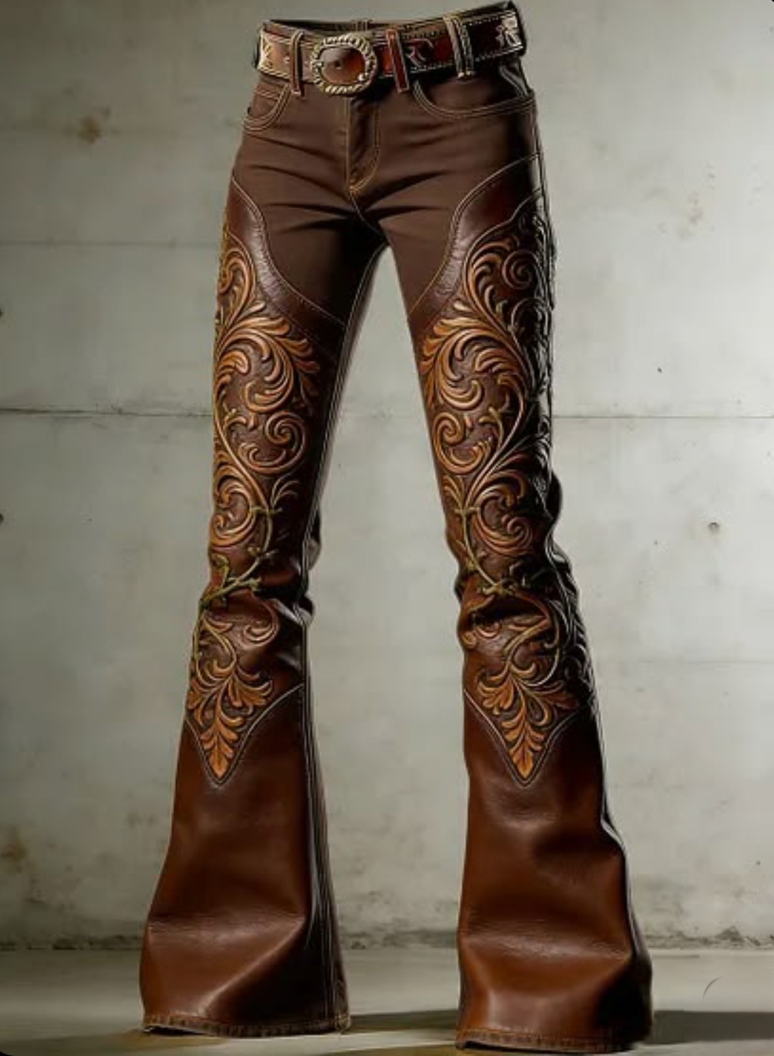 Western Embroidered Leather Pants