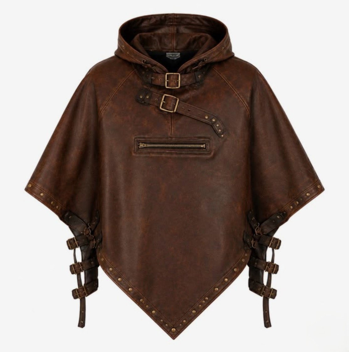 Steampunk Leather Hooded Poncho