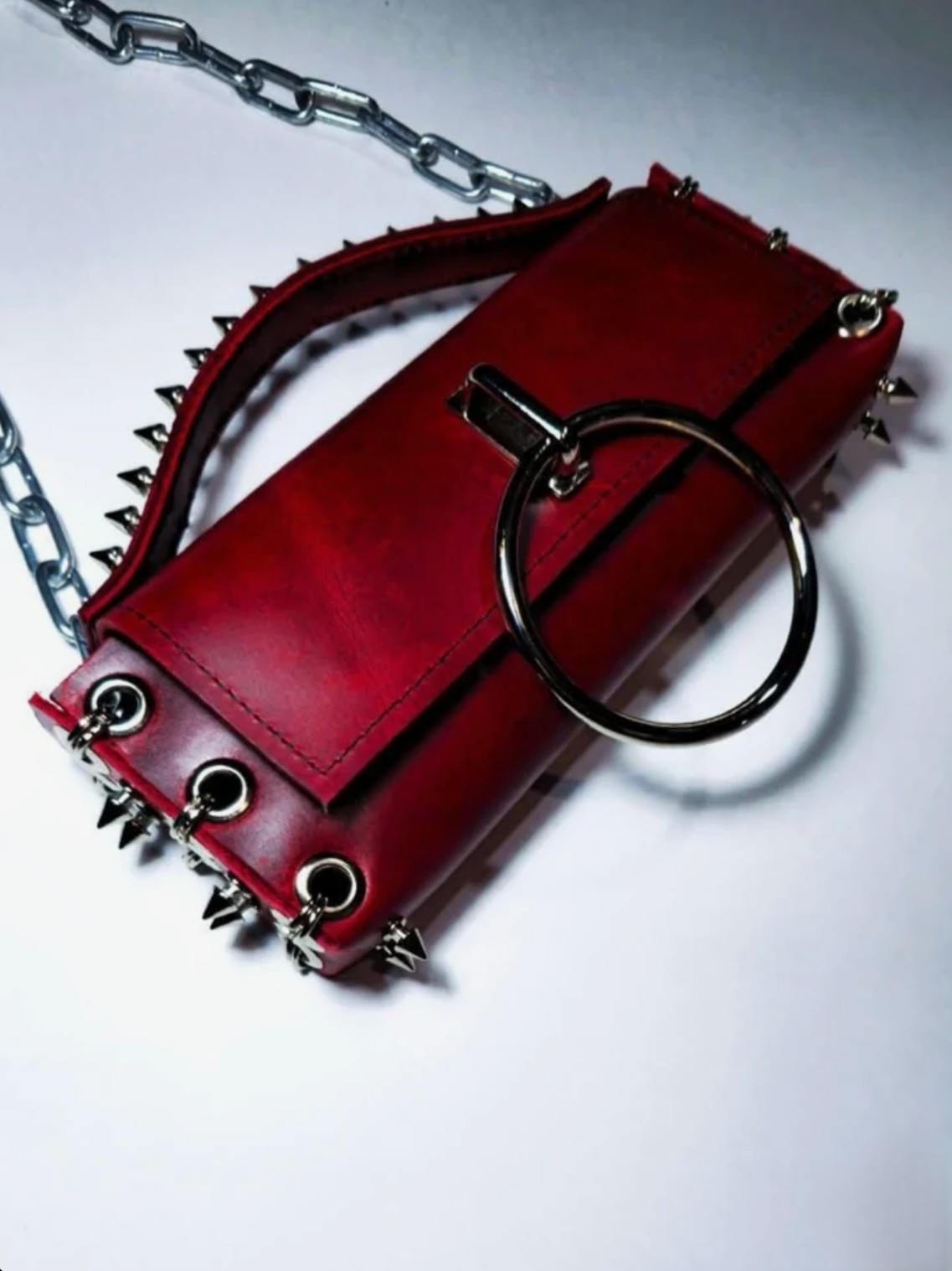 Red Studded Chain Handbag
