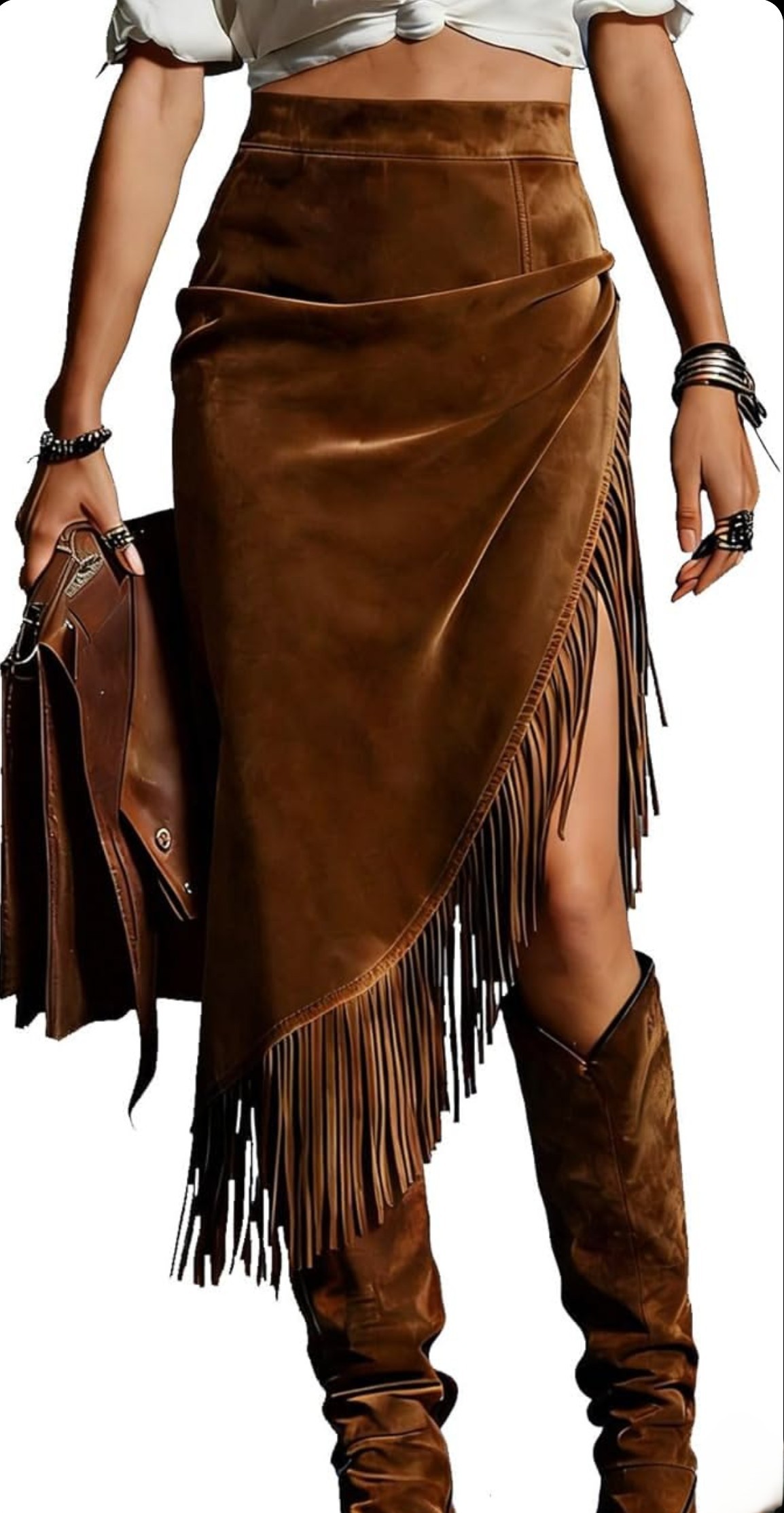 Brown Suede Fringe Skirt